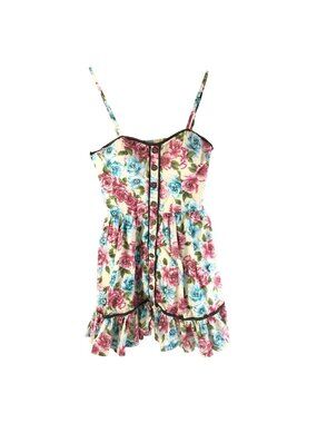 Katia Dress A Line Floral Cotton Ruffle Button Detail Sleeveless Beige Blue M